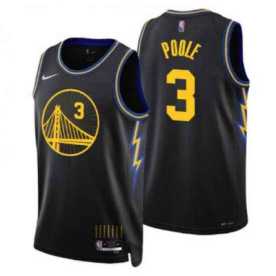 Men Golden State Warriors 3 Jordan Poole 2021 22 City Edition Black 75th Anniversary Stitched Basketball Jersey
